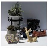 7 piece planter lot with faux cactus