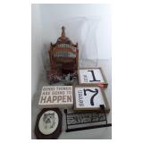 Decor group, wall art, glass vase, bird cage,