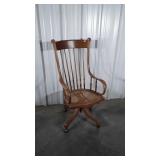 Antique oak Office Desk Chair, cane seat, armed