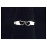 Size 8- Sterling silver double heart ring