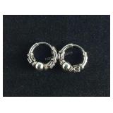Sterling silver Bali hoop earrings