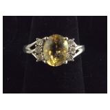 Size 6.50 Ring With Citrine Colored Stone With CZ