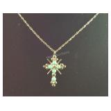 Sterling Silver Cross With Turquoise Stones And