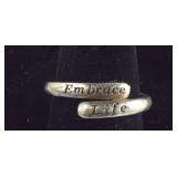 Size 9 Sterling Silver Ring Engraved With Embrace