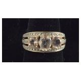 Size 7 Gold Tone Three Stone CZ Ring With Accents