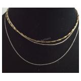 Group of Three Necklaces Sterling Silver One Gold