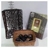 Decor group, photo frame, glass balls and baskets