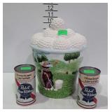 Golf, cookie jar and advertising  Pabst Blue