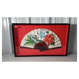 Asian fan  in shadow box frame, 31 x 19