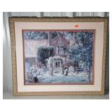 Country home scene print, nicely framed and