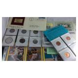 Misc lot with sports cards, medallions, first day