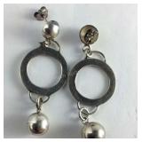 Sterling Silver Dangling Circle & Bead Earrings