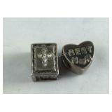 Two Sterling Silver Charms Heart Shaped And Book