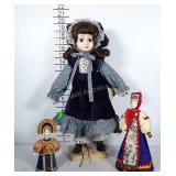 Sankyo Porcelain doll with stand and two smaller