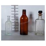 3 vintage bottles. Two medical, one with no