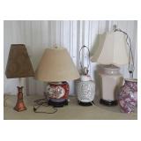 Asian inspired lamp lot with large vase.