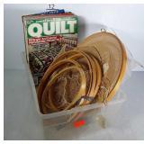Crafting supplies, embroidery hoops and quilting