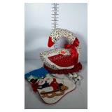 Holiday decor, stuffed goose, stocking and