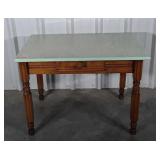 Enamel Top Kitchen Table, nice green and ivory