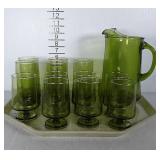 Avacado glass & pitcher set. 12 glasses total. 7