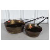 Two Brass Fireplace Cooking Pans, forged iron