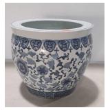 Fish Bowl Planter, blue and white ceramic, 14dia