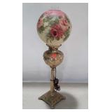 Parlor Lamp, rose painted glass globe, brass
