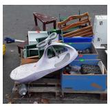 Skid lot, includes kids scooter, corner shelves,