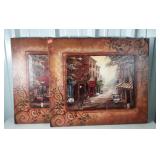 Pair of layered wall decor, two street scene