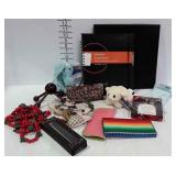 Miscellaneous group with checkbook cover, glasses
