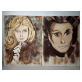 Pair of portrait paintings on canvas, each is 18"
