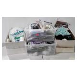 Crafting supplies, glue gun, yarn, pillow forms,