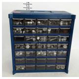 Hardware organizer filled with hardware.