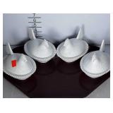 4 hen on nest candy dishes. All matching. Nice