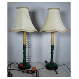 Green swirl candle stick style lamps - set of 2.