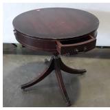 Mahogany Accent Table, pedestal base, one brass