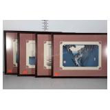 4 Asian themed prints, all matted and framed