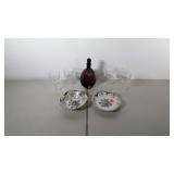 Glassware: 4 matching wine glasses, deep purple