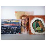Lot of 2 Stretched framed canvas paintings and 1