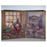 2 large kitchen / food themed framed prints. Each