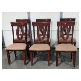 Six dinning room chairs, one does show finish