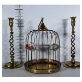Brass swirl candlesticks and brass toned bird