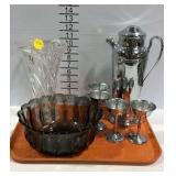 Fabreware teapot with four stem glasses, a