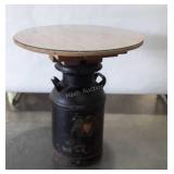 Milk Can Table, 27" round wood with glass pane