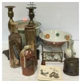 Asian decor - vases, brass candle sticks, mini