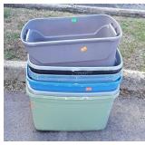 Group of seven totes, no lids, one does have