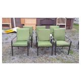 Six patio chairs with green cushions, seller code
