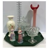 Home decor- two candy dish, vases, and two lady
