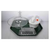 Serving group, figural bunny covered bowl, glass