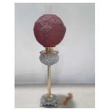 Parlor Lamp, Red Satin grape and leaf Globe,